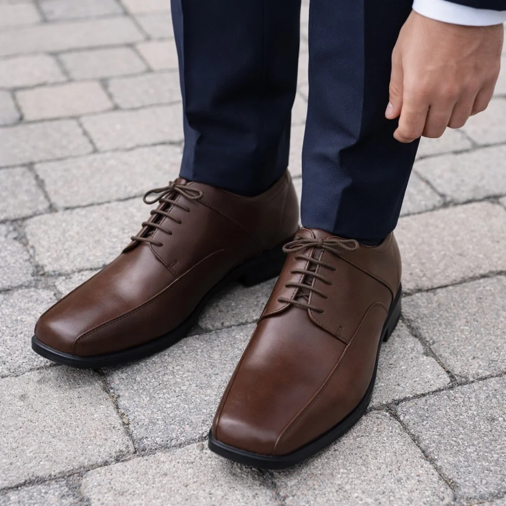 Men’s Size 12 Brown Genuine Leather Derby Dress Shoes Square Toe